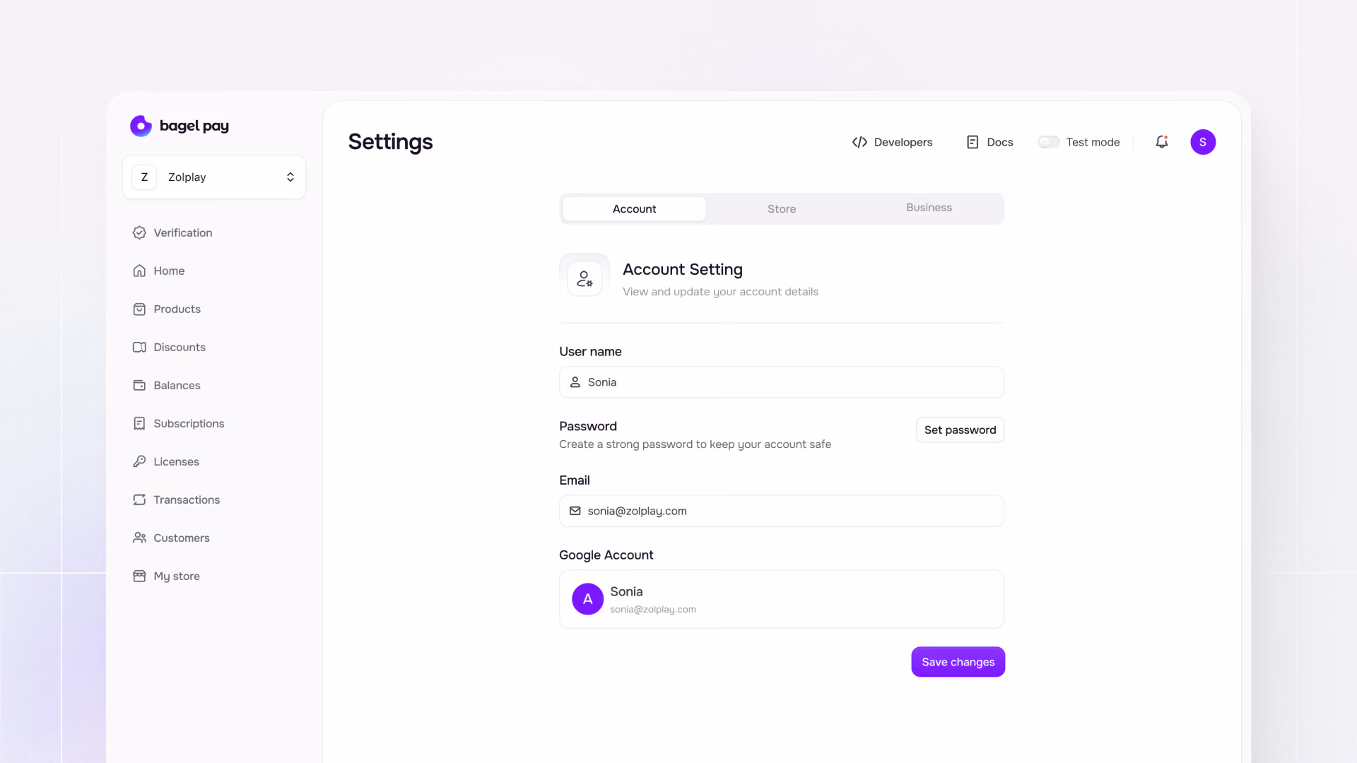 BagelPay settings