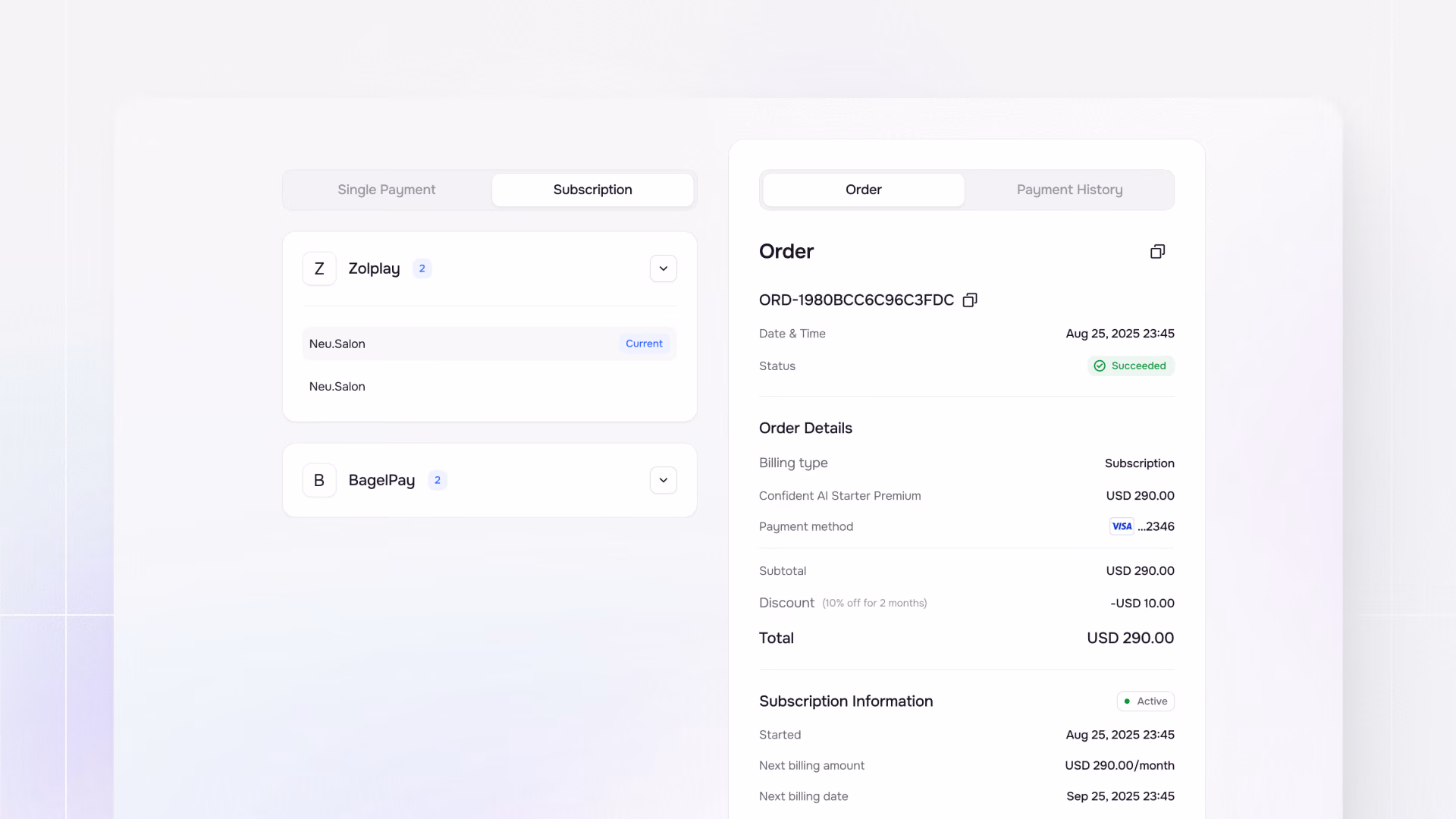 BagelPay order details