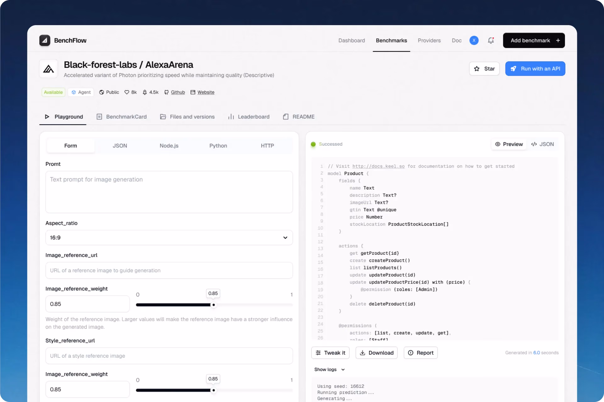BenchFlow benchmark run page