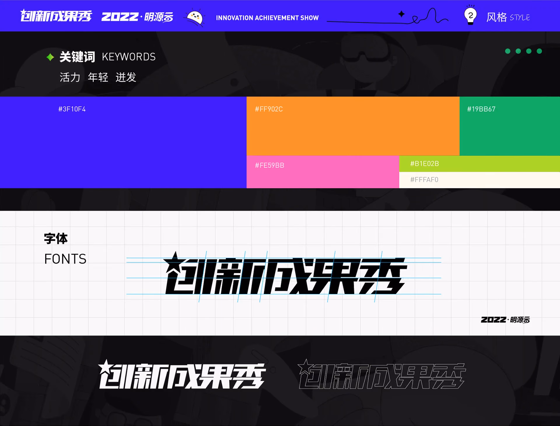 Innovation Achievement Show visual style, color palette and typography